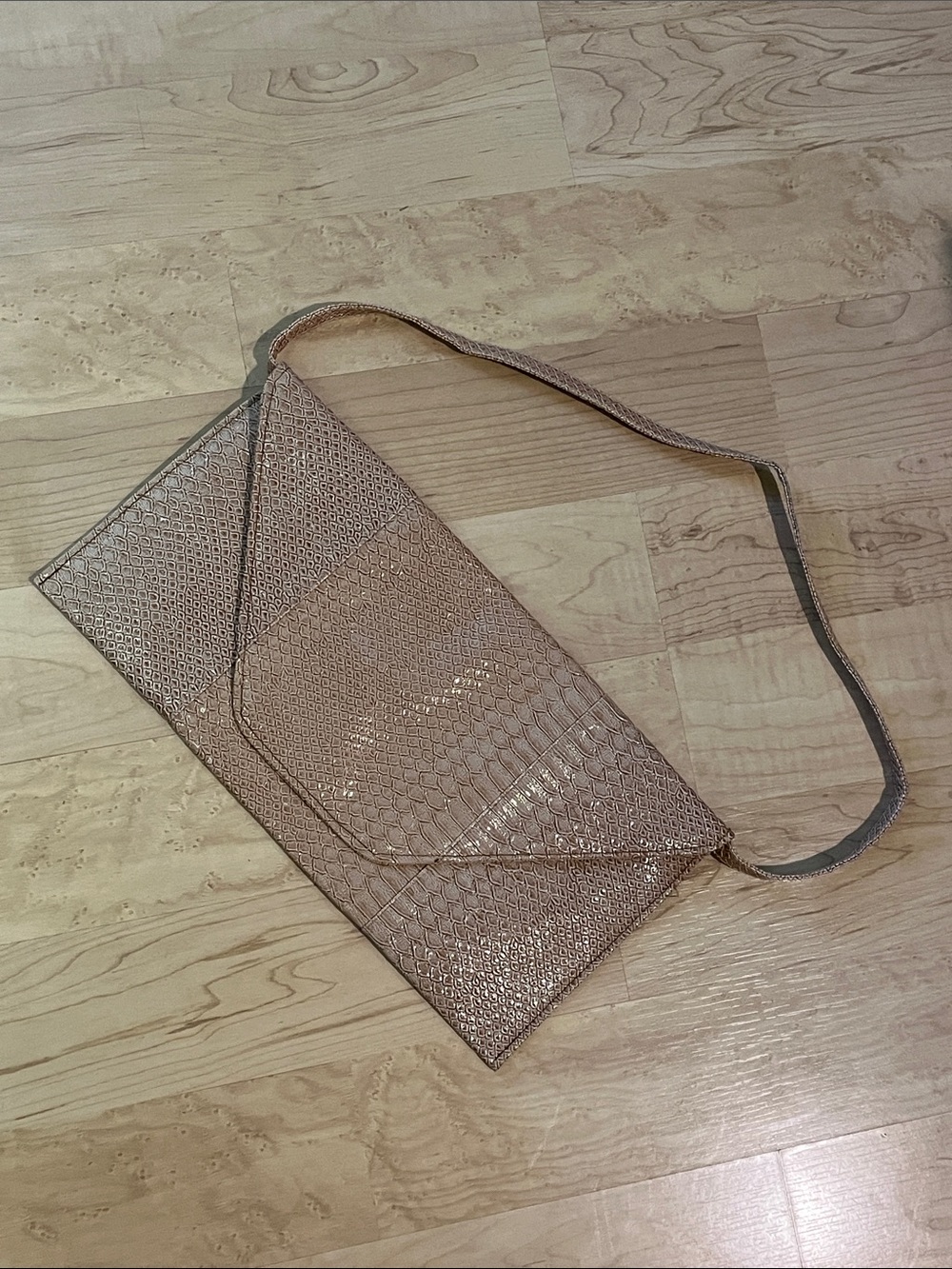 Faux Snakeskin Envelope Clutch Shoulder Bag Nude Taupe Convertible Purse